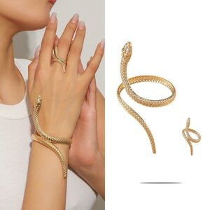 Elegant Gold Snake Bracelet and Ring Set